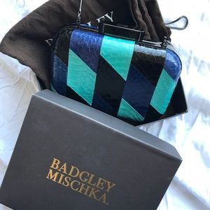 Badgley Mischka Snakeskin Leather Clutch Bag